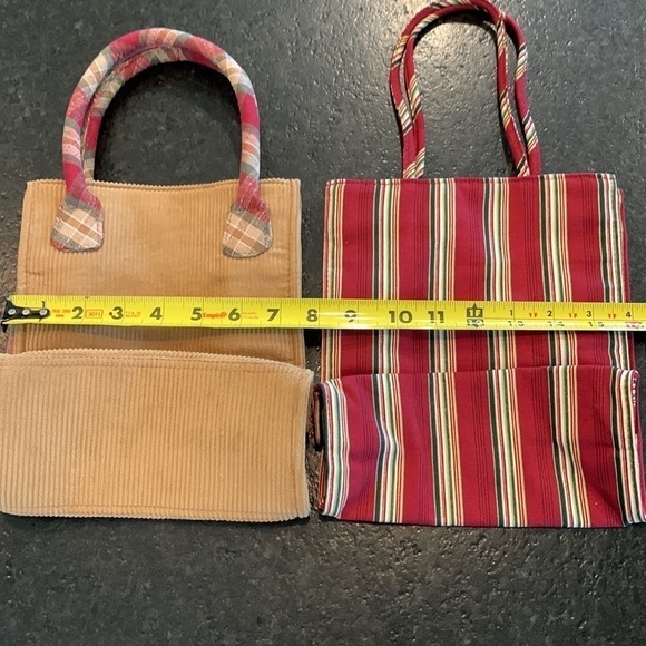 Longaberger plaid and striped gift bag lunch tote vintage corduroy quilted lined - Picture 3 of 12